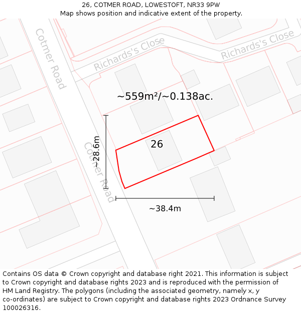 26, COTMER ROAD, LOWESTOFT, NR33 9PW: Plot and title map