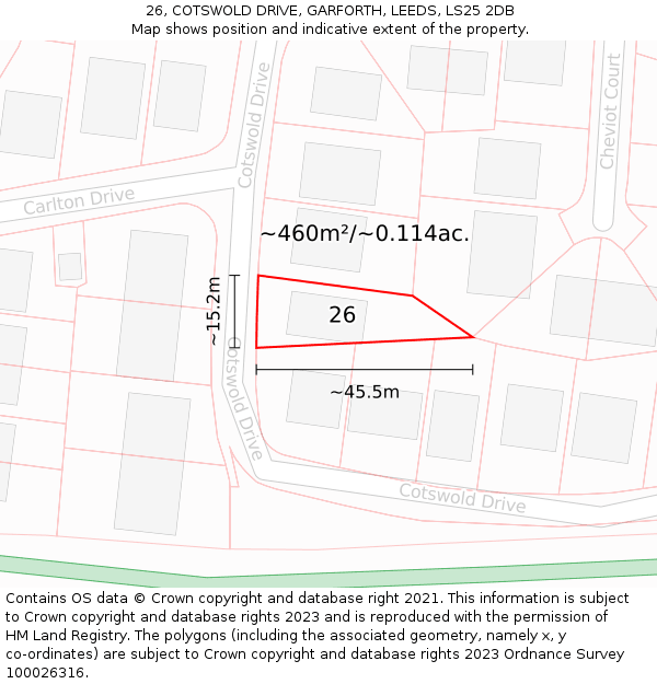26, COTSWOLD DRIVE, GARFORTH, LEEDS, LS25 2DB: Plot and title map