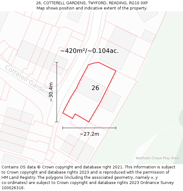 26, COTTERELL GARDENS, TWYFORD, READING, RG10 0XP: Plot and title map