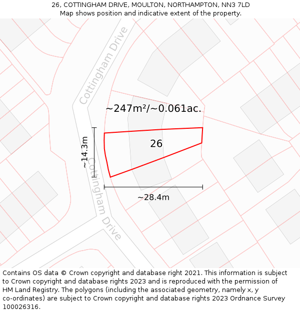 26, COTTINGHAM DRIVE, MOULTON, NORTHAMPTON, NN3 7LD: Plot and title map