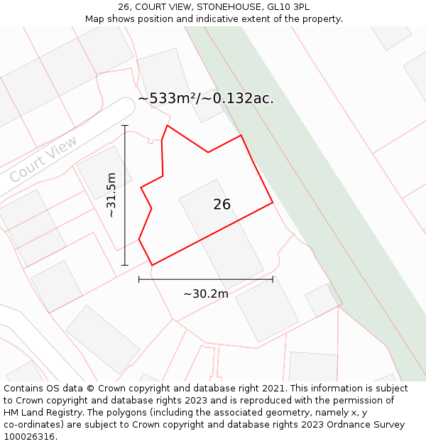26, COURT VIEW, STONEHOUSE, GL10 3PL: Plot and title map