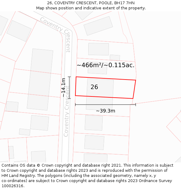 26, COVENTRY CRESCENT, POOLE, BH17 7HN: Plot and title map