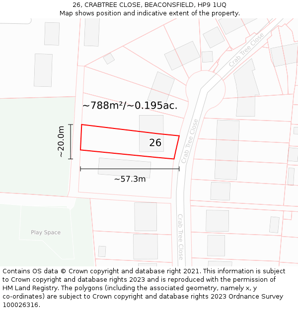 26, CRABTREE CLOSE, BEACONSFIELD, HP9 1UQ: Plot and title map