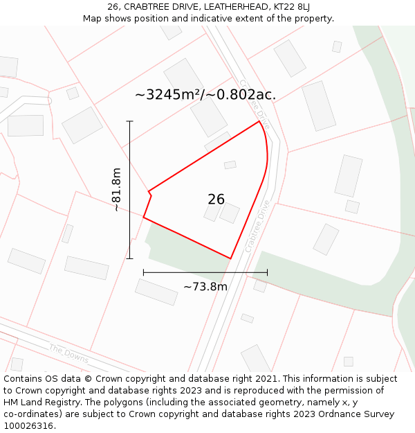 26, CRABTREE DRIVE, LEATHERHEAD, KT22 8LJ: Plot and title map