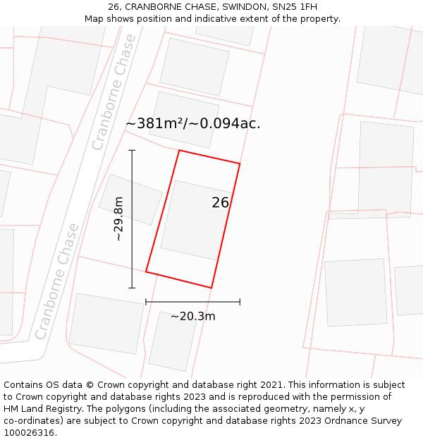 26, CRANBORNE CHASE, SWINDON, SN25 1FH: Plot and title map