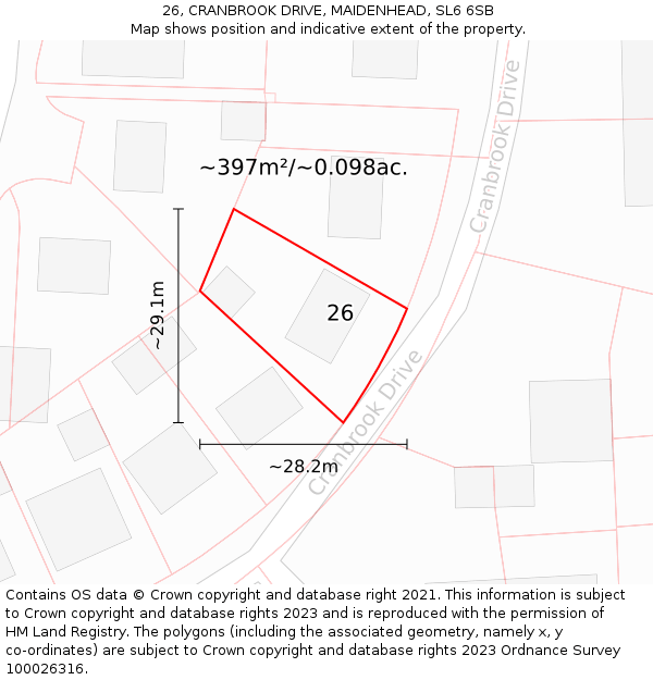 26, CRANBROOK DRIVE, MAIDENHEAD, SL6 6SB: Plot and title map