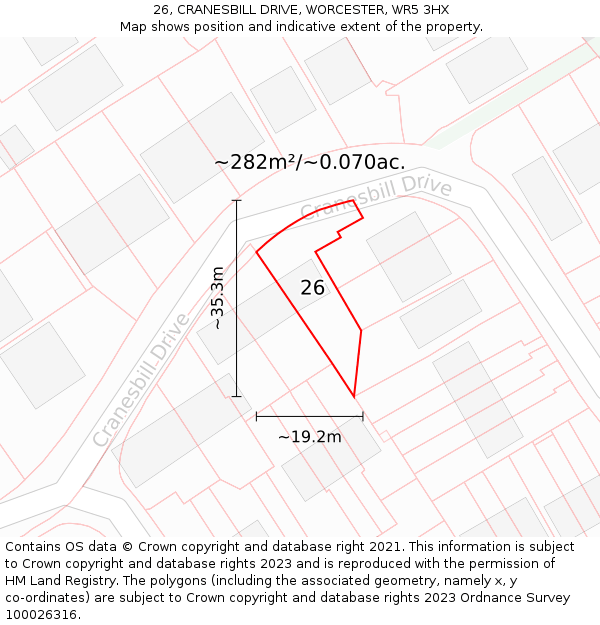 26, CRANESBILL DRIVE, WORCESTER, WR5 3HX: Plot and title map
