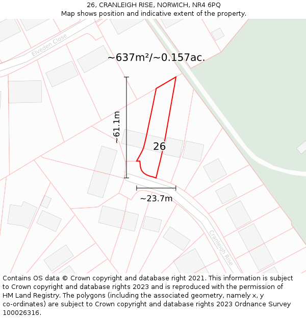 26, CRANLEIGH RISE, NORWICH, NR4 6PQ: Plot and title map