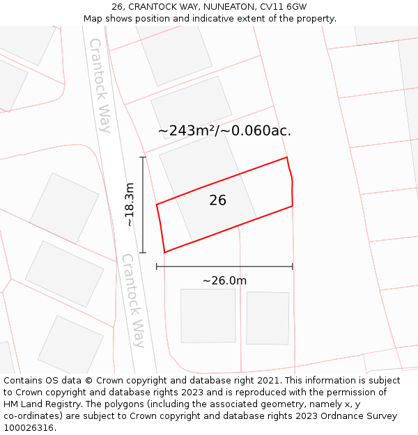 26, CRANTOCK WAY, NUNEATON, CV11 6GW: Plot and title map