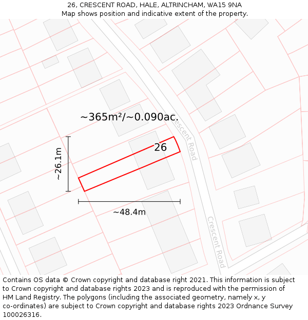 26, CRESCENT ROAD, HALE, ALTRINCHAM, WA15 9NA: Plot and title map
