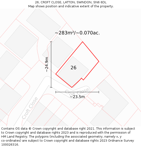 26, CROFT CLOSE, LATTON, SWINDON, SN6 6DL: Plot and title map