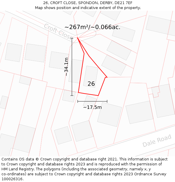 26, CROFT CLOSE, SPONDON, DERBY, DE21 7EF: Plot and title map