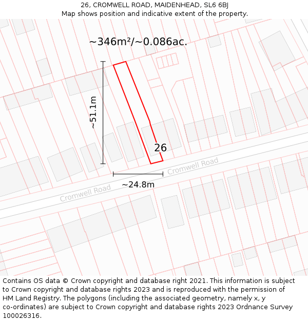 26, CROMWELL ROAD, MAIDENHEAD, SL6 6BJ: Plot and title map