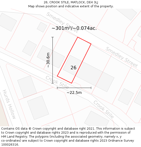 26, CROOK STILE, MATLOCK, DE4 3LJ: Plot and title map
