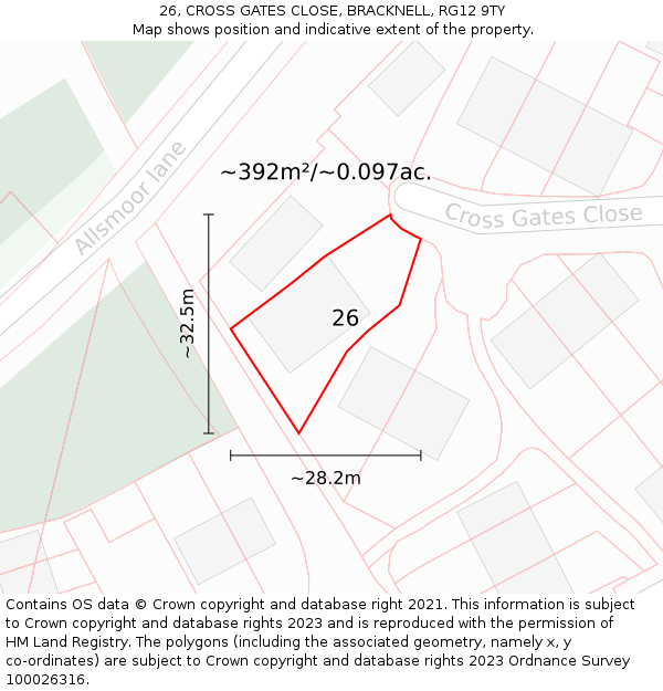 26, CROSS GATES CLOSE, BRACKNELL, RG12 9TY: Plot and title map