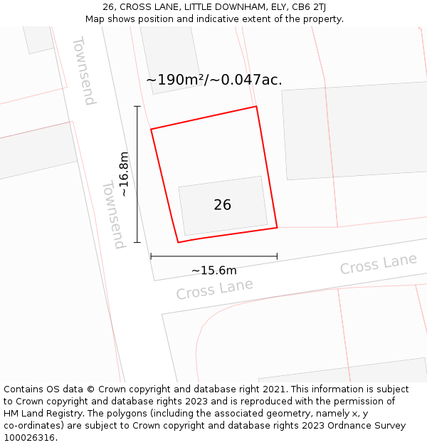 26, CROSS LANE, LITTLE DOWNHAM, ELY, CB6 2TJ: Plot and title map