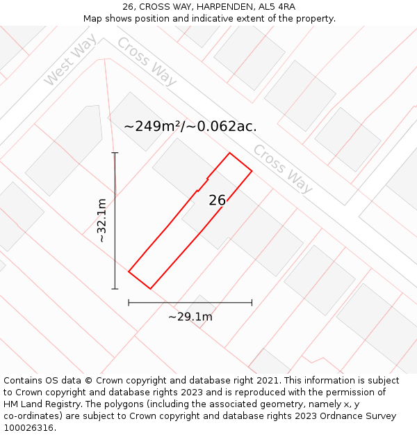 26, CROSS WAY, HARPENDEN, AL5 4RA: Plot and title map