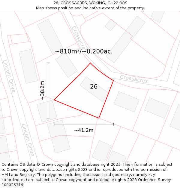 26, CROSSACRES, WOKING, GU22 8QS: Plot and title map