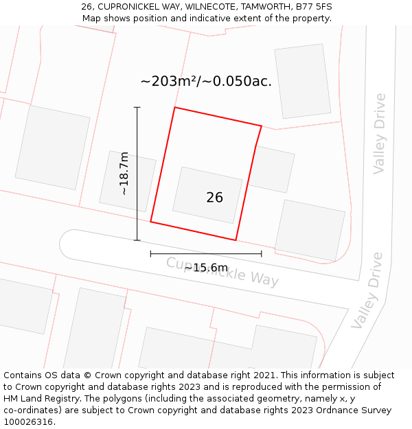 26, CUPRONICKEL WAY, WILNECOTE, TAMWORTH, B77 5FS: Plot and title map