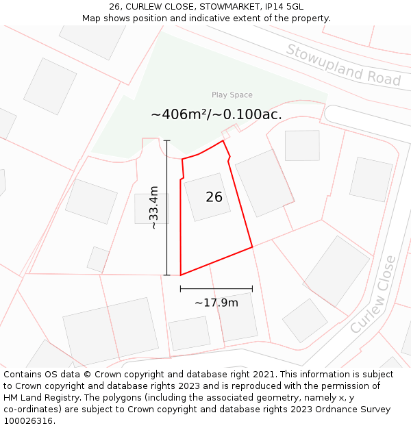 26, CURLEW CLOSE, STOWMARKET, IP14 5GL: Plot and title map