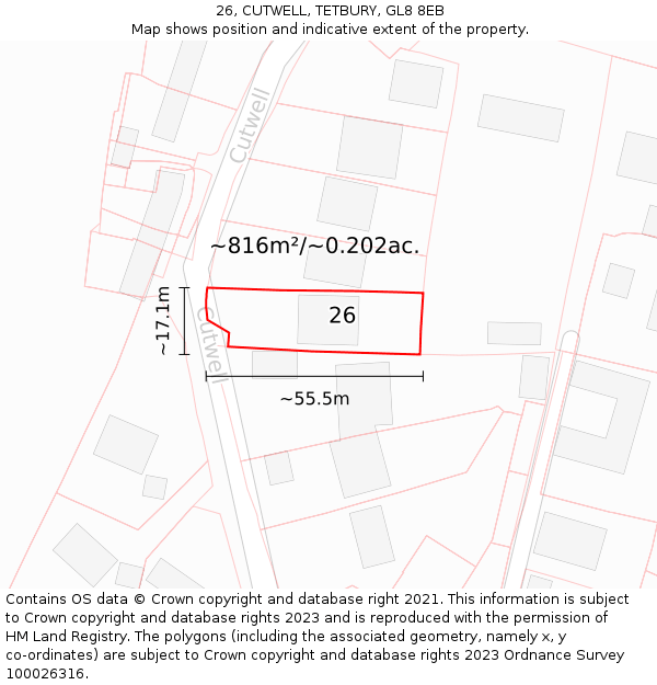 26, CUTWELL, TETBURY, GL8 8EB: Plot and title map