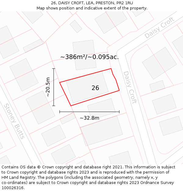 26, DAISY CROFT, LEA, PRESTON, PR2 1RU: Plot and title map