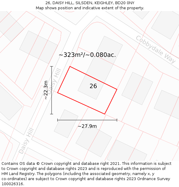 26, DAISY HILL, SILSDEN, KEIGHLEY, BD20 0NY: Plot and title map