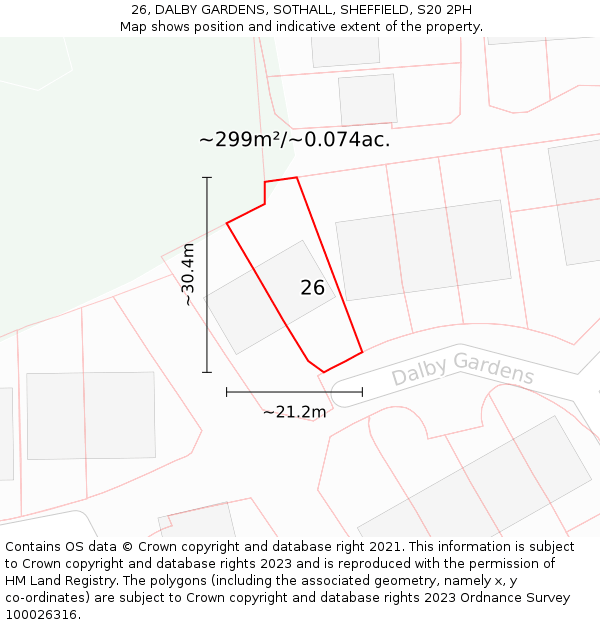 26, DALBY GARDENS, SOTHALL, SHEFFIELD, S20 2PH: Plot and title map