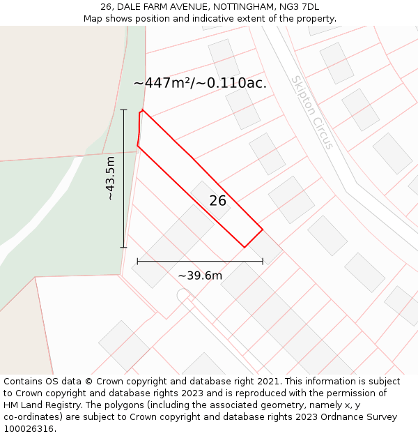 26, DALE FARM AVENUE, NOTTINGHAM, NG3 7DL: Plot and title map