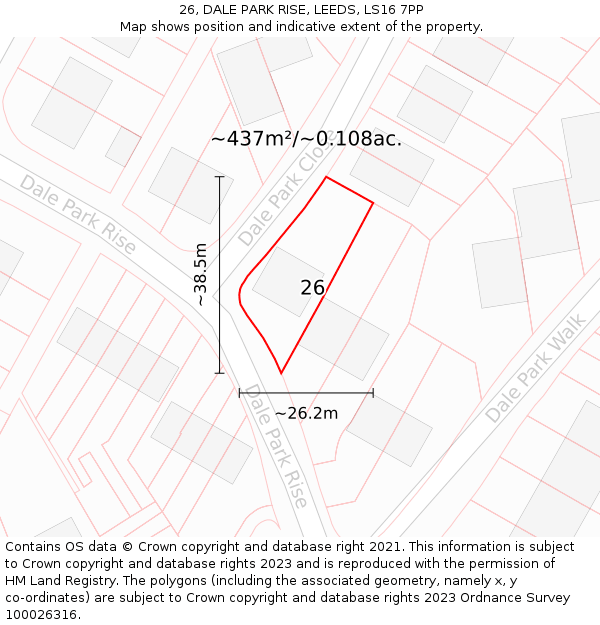 26, DALE PARK RISE, LEEDS, LS16 7PP: Plot and title map