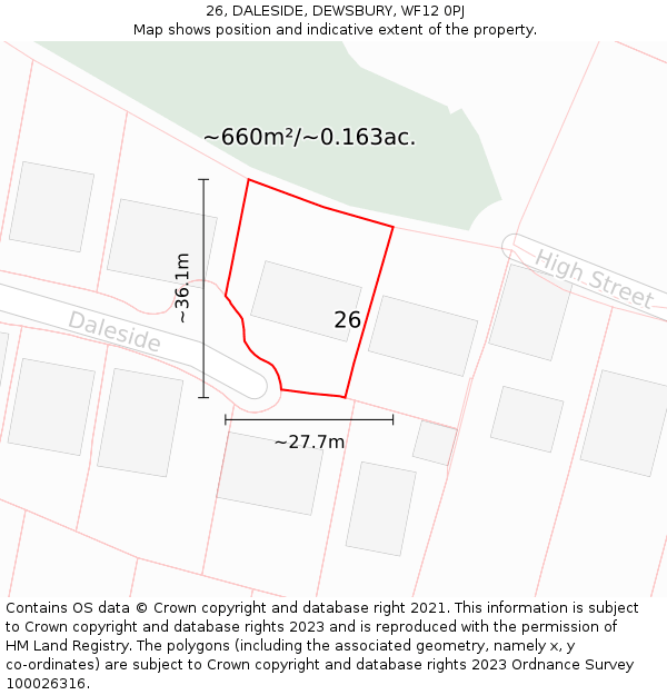 26, DALESIDE, DEWSBURY, WF12 0PJ: Plot and title map