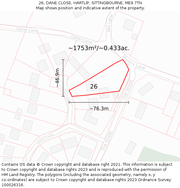 26, DANE CLOSE, HARTLIP, SITTINGBOURNE, ME9 7TN: Plot and title map