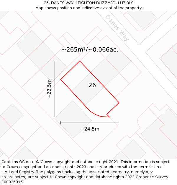 26, DANES WAY, LEIGHTON BUZZARD, LU7 3LS: Plot and title map