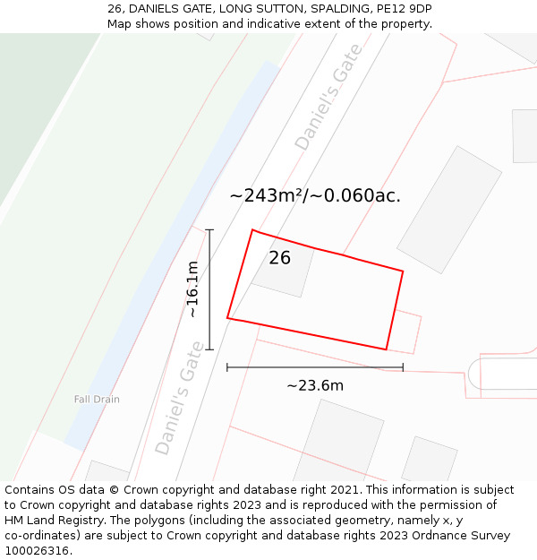 26, DANIELS GATE, LONG SUTTON, SPALDING, PE12 9DP: Plot and title map