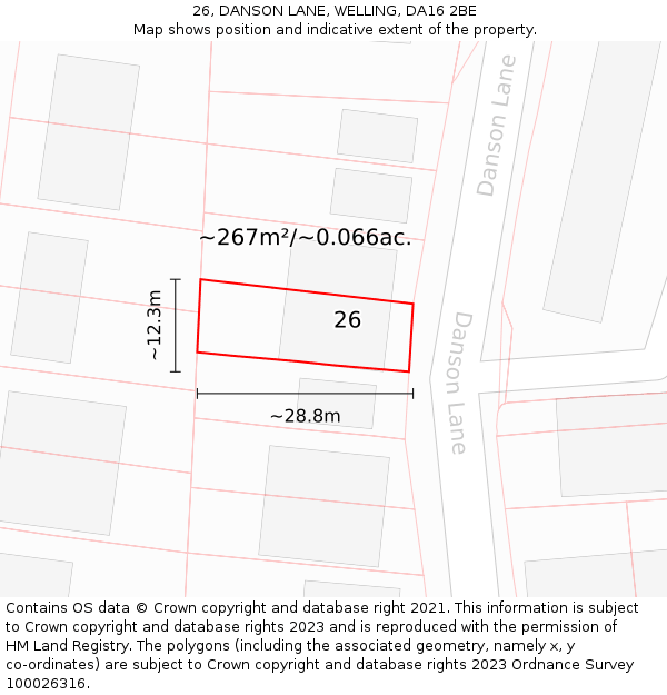 26, DANSON LANE, WELLING, DA16 2BE: Plot and title map