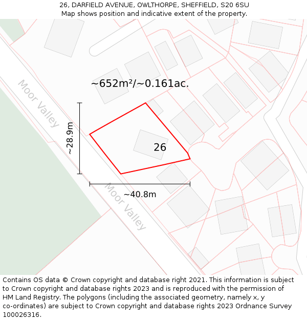 26, DARFIELD AVENUE, OWLTHORPE, SHEFFIELD, S20 6SU: Plot and title map