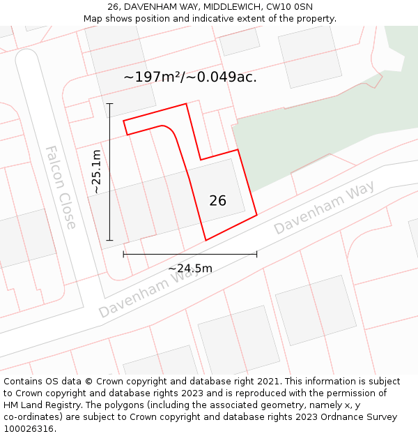 26, DAVENHAM WAY, MIDDLEWICH, CW10 0SN: Plot and title map