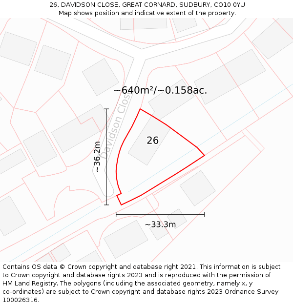 26, DAVIDSON CLOSE, GREAT CORNARD, SUDBURY, CO10 0YU: Plot and title map