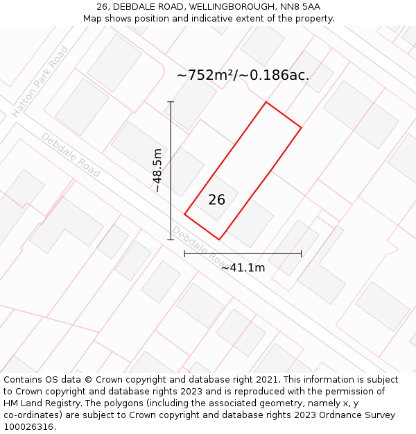 26, DEBDALE ROAD, WELLINGBOROUGH, NN8 5AA: Plot and title map