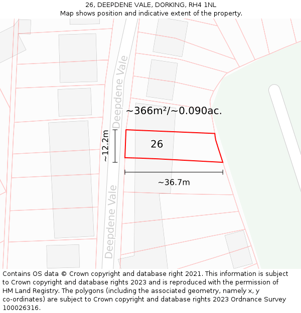 26, DEEPDENE VALE, DORKING, RH4 1NL: Plot and title map
