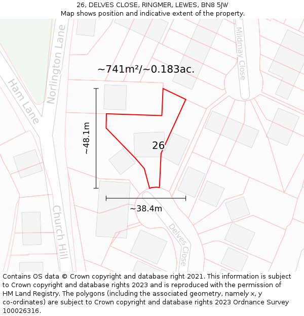 26, DELVES CLOSE, RINGMER, LEWES, BN8 5JW: Plot and title map