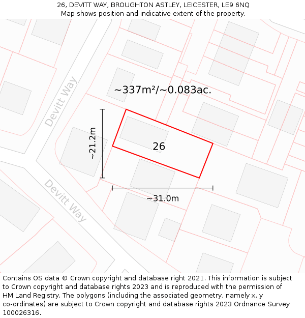 26, DEVITT WAY, BROUGHTON ASTLEY, LEICESTER, LE9 6NQ: Plot and title map