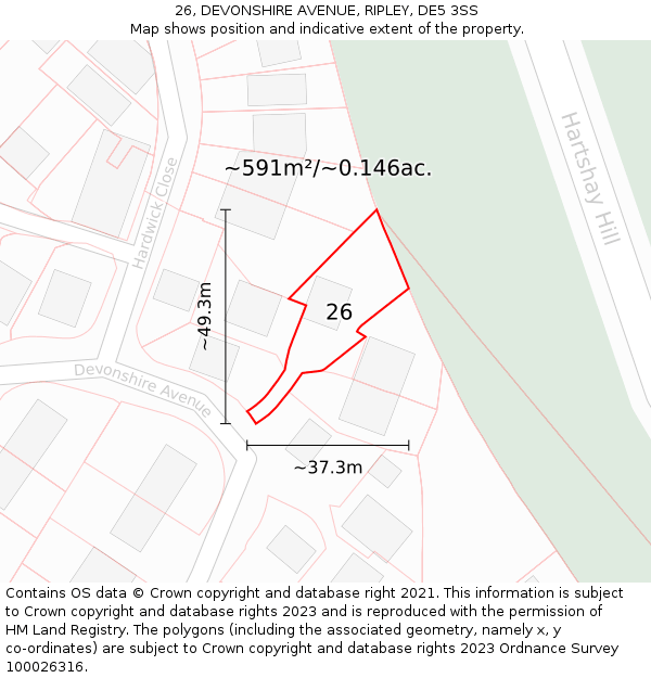 26, DEVONSHIRE AVENUE, RIPLEY, DE5 3SS: Plot and title map