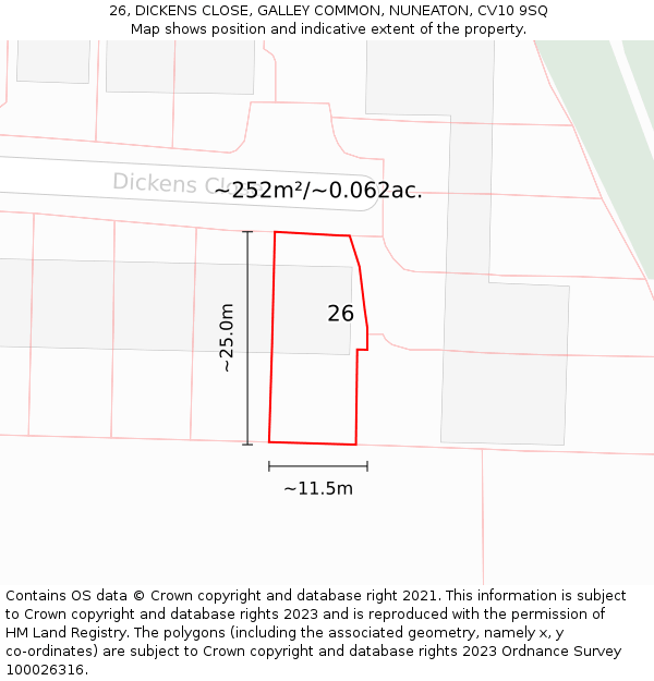 26, DICKENS CLOSE, GALLEY COMMON, NUNEATON, CV10 9SQ: Plot and title map