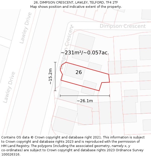 26, DIMPSON CRESCENT, LAWLEY, TELFORD, TF4 2TF: Plot and title map