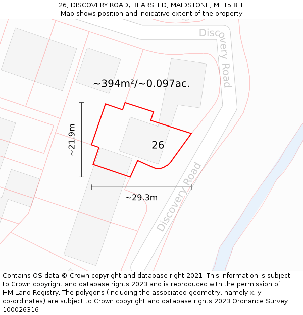 26, DISCOVERY ROAD, BEARSTED, MAIDSTONE, ME15 8HF: Plot and title map