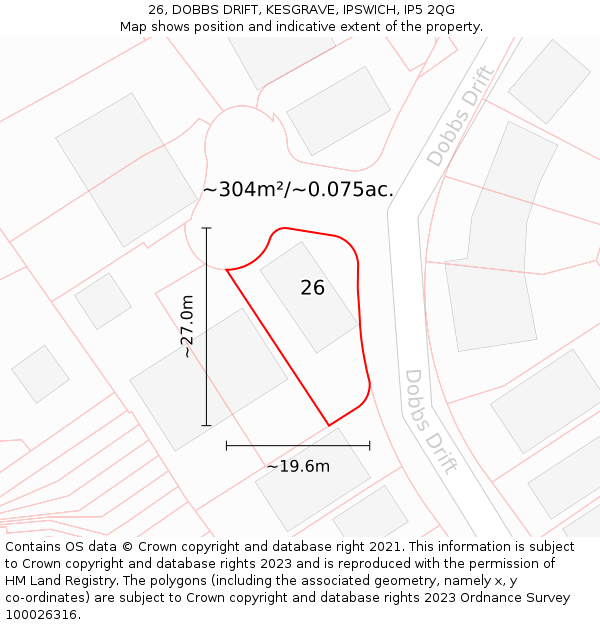 26, DOBBS DRIFT, KESGRAVE, IPSWICH, IP5 2QG: Plot and title map