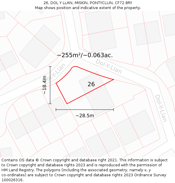 26, DOL Y LLAN, MISKIN, PONTYCLUN, CF72 8RY: Plot and title map