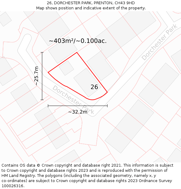 26, DORCHESTER PARK, PRENTON, CH43 9HD: Plot and title map