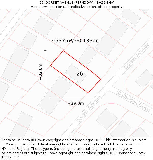 26, DORSET AVENUE, FERNDOWN, BH22 8HW: Plot and title map